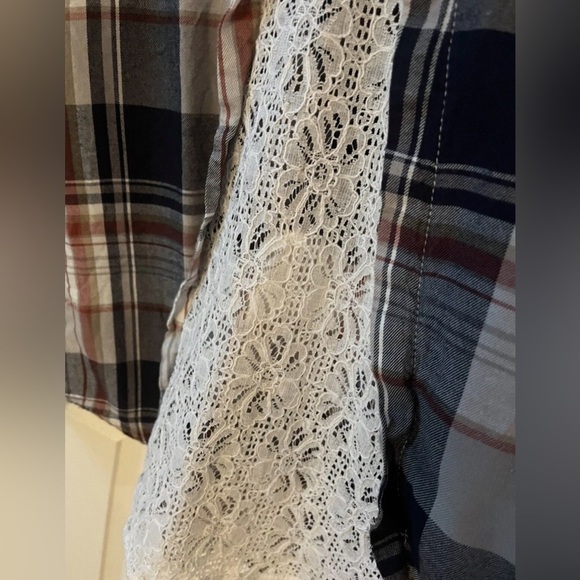 Knox Rose Plaid Lace Back Button Up Soft Boho Flannel Cottagecore Grunge Medium - Picture 5 of 10